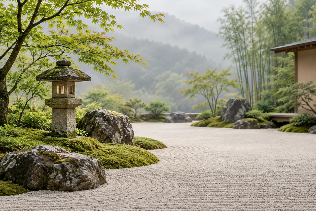Décoration pour jardin japonais : une lanterne, des pierres et de l’espace pour respirer
