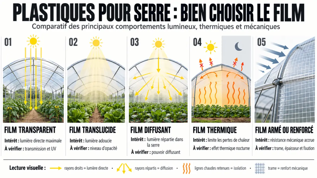 Infographie comparative des types de plastique pour serre de jardin
