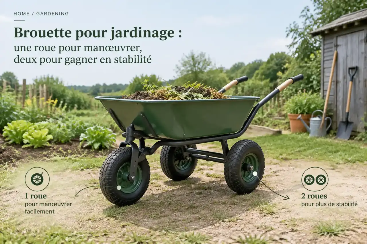 Brouette pour jardinage : une roue pour manœuvrer, deux pour gagner en stabilité